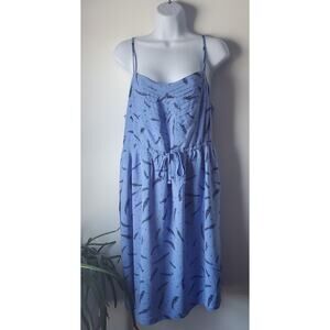 Old Navy Womens Sleeveless Blue Feather Print Dress Size Large Boho Beach Travel